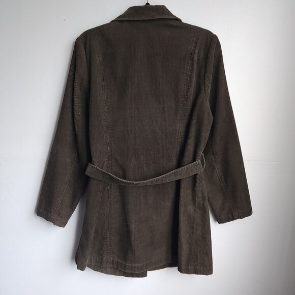 Caslon Vintage Corduroy Jacket Olive Green Belted 100% Cotton Petite Large - Picture 2 of 10